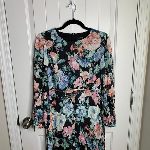 OPT anthropologie Floral Maxi Dress Long Sleeve Black Romantic Spring Dress Sz M - Picture 2 of 7